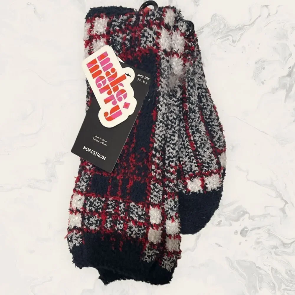 NWT Nordstrom Bundle of Three Crew Butter Socks - Size 7 1/2 - 12 1/2- Blu/ red